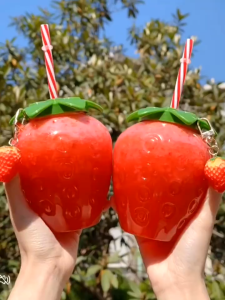Strawberry Straw Cup 500ml Watermelon Lemon Coconut Food Grade Plastic Water Bottle Gift Tea Milk Juice Strawberry Pineapple Multicolor Drinkware Summer