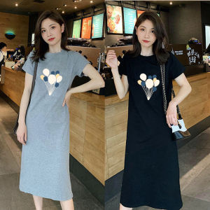 Knee-Length Short-Sleeve T-Shirt Dress Womens Summer New Simple Elegance Dress Korean Loose Casual Lazy Girl Skirt