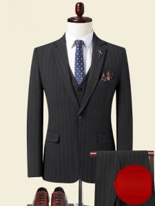 ROMON | Lormen Mens Business Casual Striped Suit Slim Fit Wedding Banquet New Groom Fitted Single Jacket Polyester Viscose Spandex