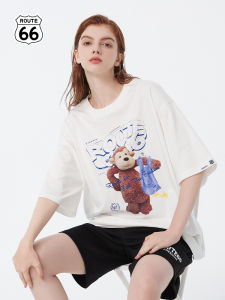 เสื้อยืดคู่รักสไตล์อเมริกันลำลองแขนสั้นพิมพ์ลายฮิปฮอปหลวมๆ คอกลมเสื้อยืดผู้ชายเสื้อผ้าทำงานฤดูร้อน 100% ผ้าฝ้าย