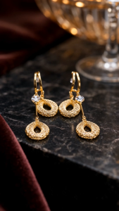 [SG] Golden Mesh Cascade Drop Earrings | Gold Double Teardrop Dangle Earrings with Crystal Accent | Elegant Glam Dinner Party & Evening Jewellery | ear me out (EMO-377)