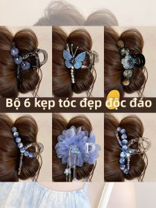 NING ZHOU | Crystals Blue Butterfly Tassel Flower Decorative Hair Clamp