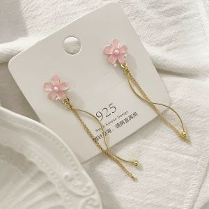 Delicate Cats Eye Stone Tassel Earrings Floral Design Super Fairy Small Batch High End Sensation Fresh Spring Summer New Model