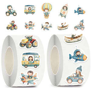 500pcs Cartoon Transportation Stickers Roll Cute Boat Car Vehicles for Party Decor Water Bottle Laptop Refrigerator Skateboard