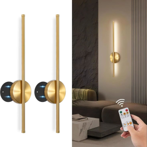 1PC/2PCS Battery Operated Wall Sconces Wireless Golden Rechargeable Lamp with Remote Control Dimmable Cordless Wall Light Decor