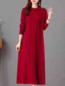 ผู้หญิง ขนสัตว์ เดรส เสื้อฐานถักความยาวปานกลาง ฤดูใบไม้ร่วง ฤดูหนาว สไตล์ใหม่เหนือเข่าสีบริสุทธิ์ เสื้อท่อนบน การตกแต่งสามมิติ