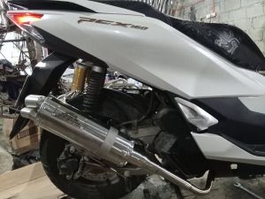 HONDA PCX 160 DUAL TIP POWER PIPE WITH COMPLETE SET BRACKETCLAMPSPRINGCANISTER AND STRAIGHT ELBO