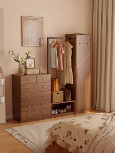 DONGMU | Tủ Quần Áo Kết Hợp Giá Treo Áo Kệ Đựng Đêm Gỗ Nguyên Khối