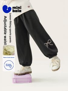 MINI BALA | Warm Adjustable Waist Plush Bow Trousers for Girls