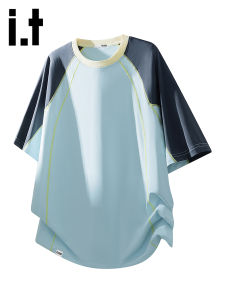 izzue | Color Block Shoulder Drop T-shirt Short Sleeve
