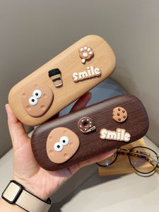 Portable Anti-Pressure Frame Sunglasses Case Cute Student Advanced Wood Grain Cartoon Mirror Storage Box Compact Size
