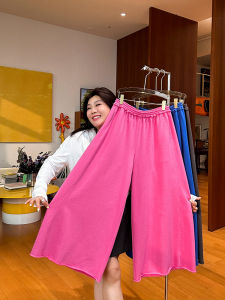 plus Size Wide Leg Pants Elastic Waist Loose Fit Long Trousers Stylish Spring Fashion for plus Size Women Cotton Polyester Blend