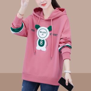 เสื้อฮู้ดผ้าฝ้ายแท้ทรงหลวมสำหรับผู้หญิง ทรงพอดีตัว ลายหมี สไตล์เกาหลี เสื้อคลุมกันหนาวแฟชั่นฤดูใบไม้ร่วง