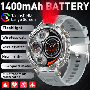 LIGE | LIGE 1400mAh Rugged Smart Watch for Men 1.7" HD Screen Fitness Tracker SOS Flashlight Wireless Call Heart Rate Sports Smartwatch