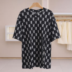 Alphabet Print Split Hem Loose Fit Fat Hiding Womens Top