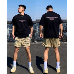 Retro English Print Short Sleeve Mens T-shirt Pure Cotton High Weight Casual Street Style Summer Top Breathable Loose Fit