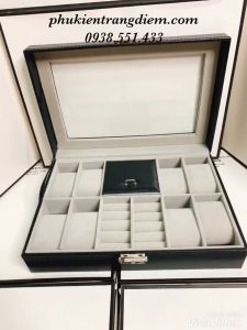 Hộp Đựng Đồng Hồ 8 Ngăn Kèm Nhẫn Và Trang Sức - Có Nắp Kính Chống Bụi Bẩn - Sang Trọng Cao Cấp
