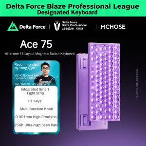 MCHOSE | MCHOSE Ace75 Magnetic Switch Gaming Keyboard Hall Effect 8K 0.001mm RT 75% 256K Scan Rate RGB Light Bar Control Knob for Esports