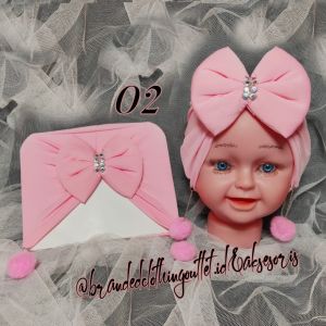 TURBAN PERMATA PITA JUMBO / TURBAN ANAK POMPOM JUNTAI / BANDANA TOPI POM-POM / TURBAN BAYI / BABY HEADBAND / TBM6840