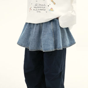 Nunu Princess S1N Casual Loose Denim Mini Skirt for Middle School Students Versatile Teenage Retro Style A-Line Skirt