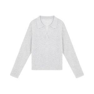 YUEZHONGWEI | Lightweight Long Sleeve French Collar Grey T-Shirt Women Summer Air Conditioner Cover Shirt Top Sun Protection Fashion Style