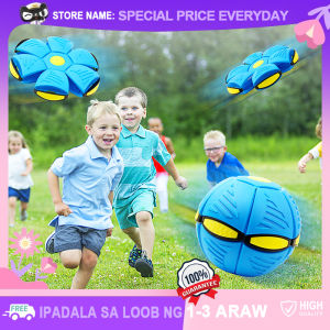 Magic Flying UFO Balls Flat Throw Become Ball with LED Light Kids Outdoor Garden Beach Sports Balls Children Deformation Ball Toys