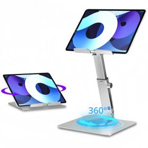 360 °   ขาตั้งแท็บเล็ตอลูมิเนียมหมุนได้ - แท่นวางแบบพับได้ปรับความสูงได้สําหรับแท็บเล็ต iPad Pro/Xiaomi/Huawei ที่วางเดสก์ท็อป