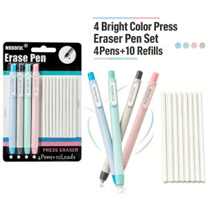 Press Type Pencil Eraser Card Set with 10 Replacement Core Automatic Pen Eraser Error Correction Tool Office School Supplies