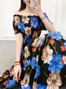 Váy Dài Cotton Lụa Cạp Cao Hoa Họa Tiết Bohemian Phong Cách Biển Váy Dài Đến Sàn Cho Tiệc Sinh Nhật Mùa Hè