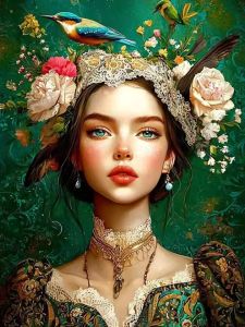 BILIBILI | Oil Painting By Numbers  Woman Flowers and Birds Home Decoration Wall Living Room Decor Best Gift Frameelss