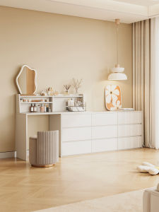 Extendable Narrow Cream-Colored Bedroom Vanity
