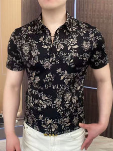 Ice Silk Polo Shirt Mens Short Sleeve Turn-down Collar Lightweight Luxury Floral Dream Business High-end T-shirt Summer Fashion