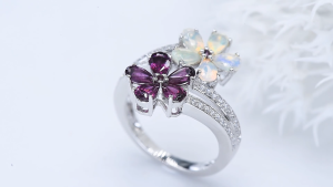 Lohaspie Jewelry Real 2 Carats Solid Sterling Silver 925 Ring Original Natural Rhodolite Garnet Opal Ring Real Garnet Stone Ring Opal Birthstone Ring For Women Silver 925 Jewelry