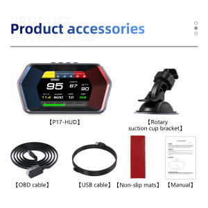 RYSJM | P17 OBD2+GPS HUD 4.3 Inch Car Head Up Display Digital Speedometer Overspeed Alarm Water Oil Temperature Windshield Projector