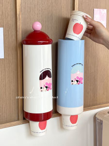 ชั้นวางแก้วน้ำแบบติดผนังลายการ์ตูนความจุขนาดใหญ่ ไม่ต้องเจาะ สำหรับใช้ในบ้าน ห้องนั่งเล่น ครัว ชั้นวางแก้วน้ำแบบพลาสติก