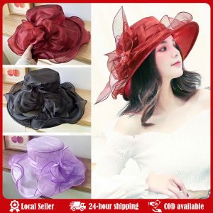 French Vintage Women Foldable Organza Church Derby Hat Ruffles Wide Brim Summer Bridal Sun Hat Ladies Outdoor Styling Sun Hat Sun Hat Organza Hat Stylish Wide Brim Ruffles Foldable Hat Breathable Derby Hat For Formal Party Occasions New Year Gift