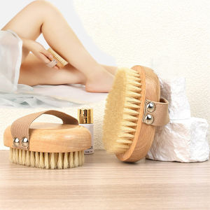 Wet Dry Skin Body Brush Natural Pig Bristles Dry Skin Exfoliating Body Massage Cleaning SPA Tool For Cellulite Lymphatic Drainag