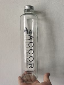 800ml Water Glass Bottles with aluminum lids for luxury hotels & restaurants use from Nitrile Green Shop 24 bottles/carton carton size 29.5*21.7*29.5cm 1600 bottles/pallet 32 pallets/container minimum order 51200 bottles/container