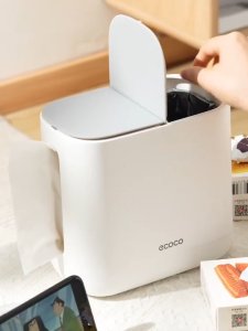 Ecoco Tissue Holder Dispenser for Table Mini Trash Bin with Lid 1.5L for Living Room Bedroom Office