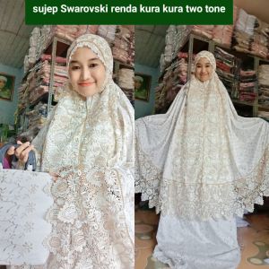 Mukena Sutra Jepang Swarovski Atas Bawah Renda Two tone