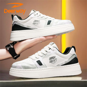 Deerway Mens Casual Sports Shoes Trendy Korean Style Autumn Thick Bottom Anti-slip Skate Shoes Breathable Mesh Inner Lining