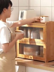 Rak Dapur/Rak Cangkir/Tahan Debu/Lemari Penyimpanan Kayu /Rak Susun Serbaguna/Lemari Penyimpanan Desktop