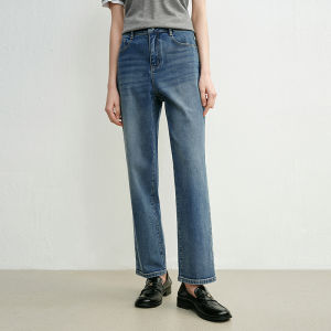 Designice High Waist Cone Denim Jeans Womens Vintage Washed Nine Point Commuter Pants Spring Autumn New Style Elastic Cotton