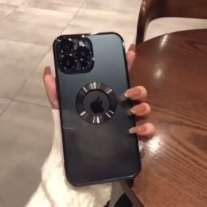 Premium Softcase Square Edge Clear Chrome iPhone 12 12 PRO MAX 11 PRO MAX XR 7 7+ 8 8+ SE 2 XS MAX Lensa Soft Case Logo Apple Krom Electroplated Camera Pelindung Kamera Softcase Silikon Jelly Clear Cover Bukan Hardcase Silicone