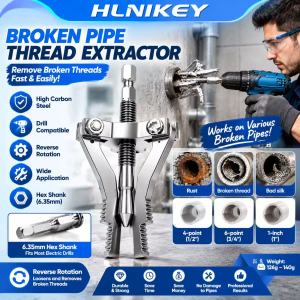 Hlinkey mới bị hỏng ống extractor công cụ khoan Powered vòi Remover cho 4 6 điểm 1 inch ống bị hư hỏng chủ đề Bolt dụng cụ tháo ốc hệ thống ống nước Công cụ Bạc