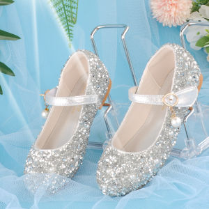 Aisha Girl Classy Female Childrens Shoes Princess Shoes Autumn Shiny Crystal Low Heel Internet Hot High Heels with Dress Soft