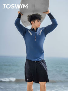 TOSWIM Mens Swimming Suit 2025 New Long Sleeve Knee-Length Surfing Outfit Quick Dry Casual Surfing Swimwear Beach Pants