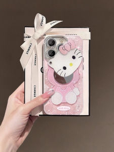 Pink KT Makeup Mirror Phone Case for Vivo X200/100s 90/80pro Womens New S20/19/18e/17 Ice Pattern IQOO13/12/11/10 Lens Film NEO10/8 Protective Cover