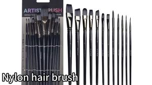พู่กัน 12 ชิ้น พู่กันกลม ปลายแบน ขนแปรงไนล่อน แปรงระดับศิลปิน หลายขนาด สําหรับวาดภาพสีน้ํา ระบายสีน้ํามัน อะคริลิค