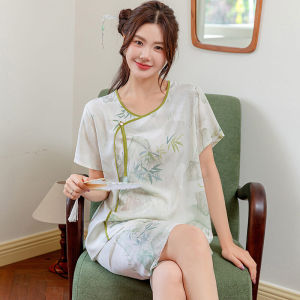 Poplin Pajamas Womens Summer Fancy New Chinese Style Chinese Ancient Style Loose Cotton Silk Home Clothing Middle-Aged and Elderly Mothers Suit